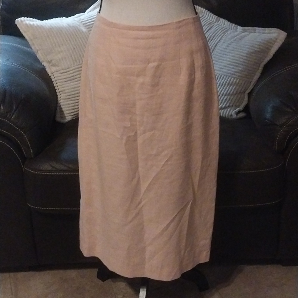 Blassport Pink Linen Long Pencil Skirt with Back Split Size 8P